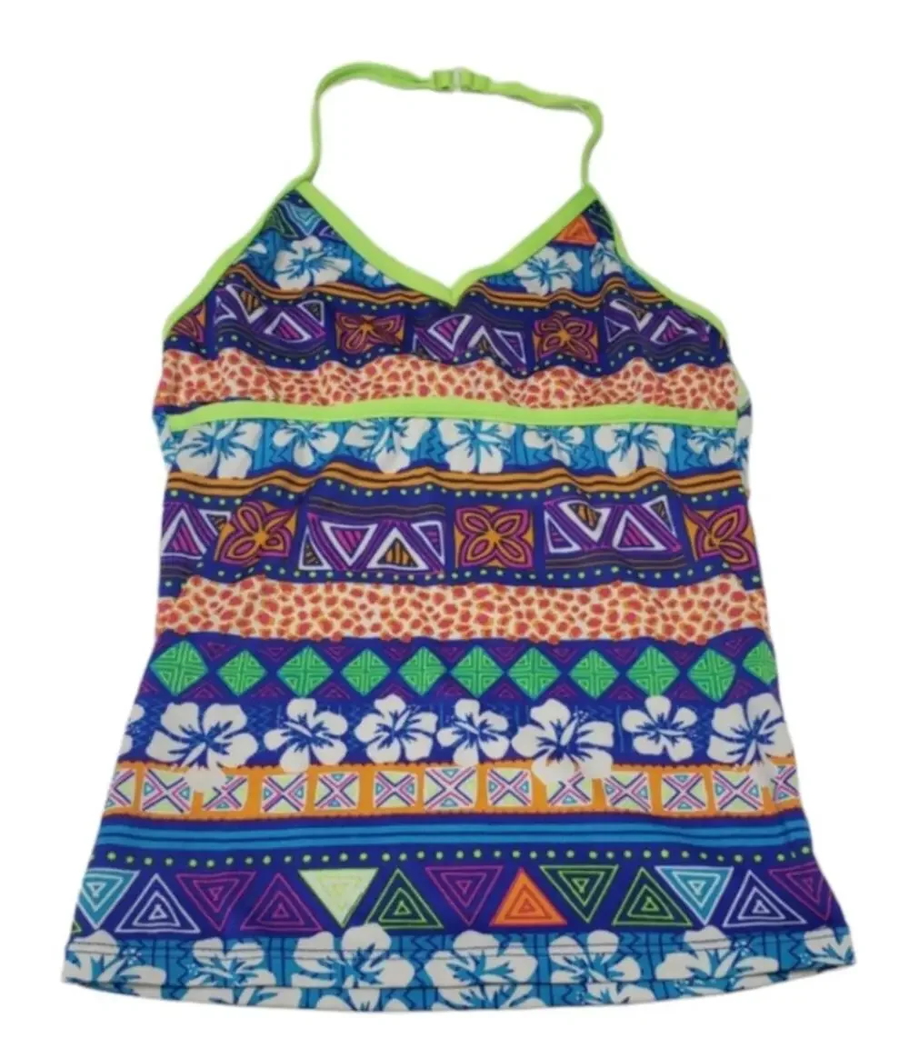 Candy Girl Swim Multi Colorful Design Around The Neck Tankini Swim Suit Top